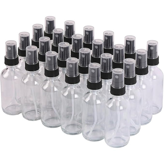 Clear Glass Small Spray Bottles 2 oz 24 Packs,Fine Mist Sprayer Pretty Finish,Refillable Containers mini spray bottles for Cleaning Solutions and Skin Care (Clear 24Pack)