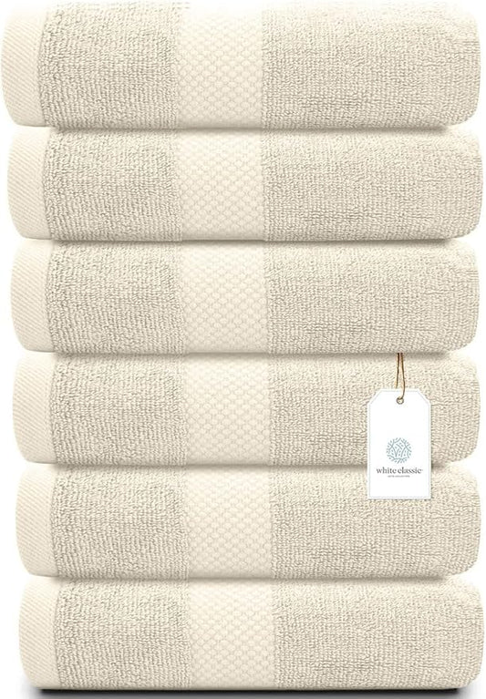 White Classic Luxury Ivory Hand Towels - Soft 100% Turkish Cotton | Highly Absorbent Hotel spa Bathroom Towel Collection | 16x30 Inch | Set of 6