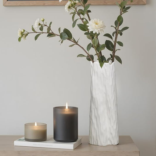 White Matte Ceramic Vase, Organic Nature Shape, 10.7 Inch Boho Nordic Ins Style Decorative Flowers Vase, Living Room Bedroom Entryway Minimalist Centerpiece Decor, Birthday Gifts for Women