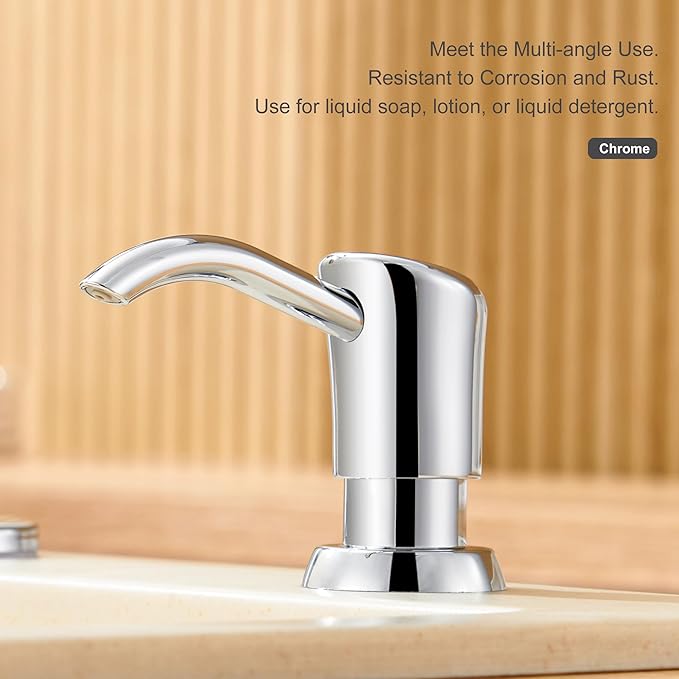 GAGALIFE Built in Sink Soap Dispenser or Lotion Dispenser for Kitchen Sink, Chrome ABS Pump Head, with 17 Ounce Large PET Soap Bottle