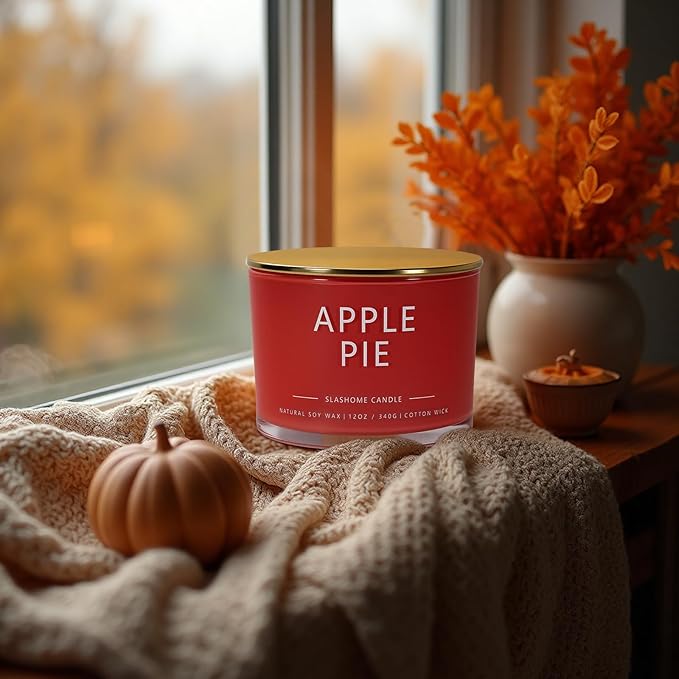 Apple Pie Fall Candle, Large 12oz 3 Wick Luxury Candle, Elegant Autumn Gift for Women & Men, 60+ Hour Burn Time & Non-Toxic, Cozy Fall & Halloween Home Decor