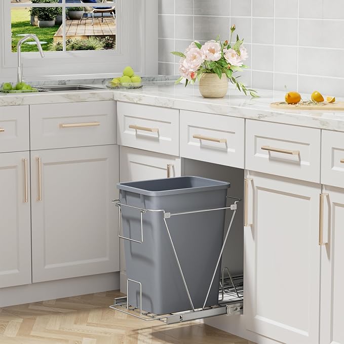 35QT Kitchen Trash Can, Garbage Waste Recycling Bin, Sturdy and Lightweight Trash Cans, Wastebasket for Kitchen, Workspace, Bathroom, Office, Easy to Clean, 10 Pack, Gray