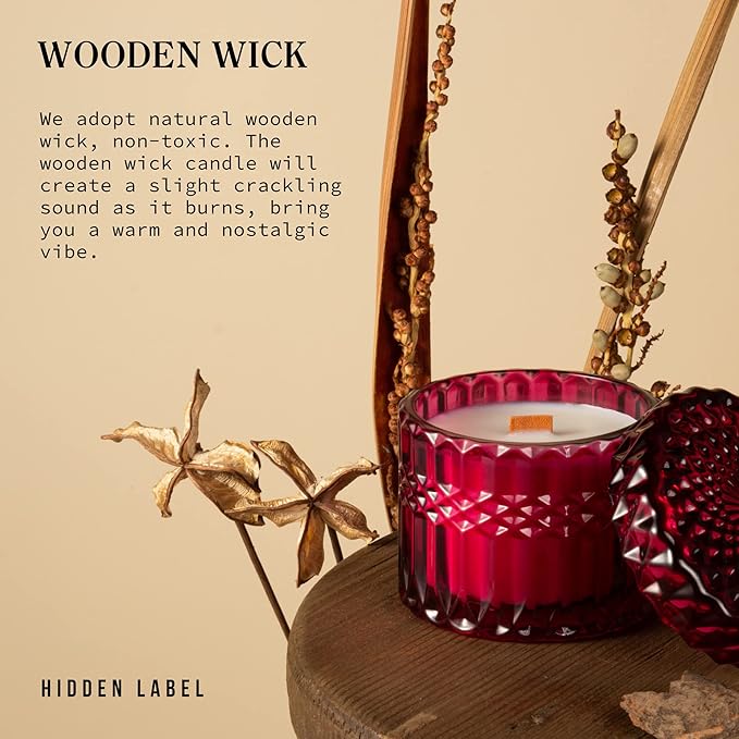 Hidden Label Wild Fig & Cassis Scented Soy Candles, Crackling Wood Wick, Muse Collection 7.4oz Glass Jar Decorative Candles, Gifts for Women