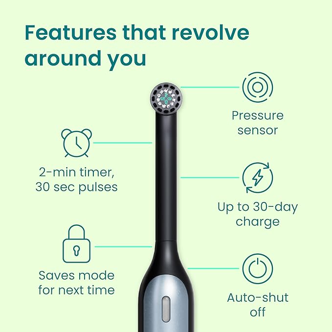 Quip Rev Oscillating Rechargeable Electric Toothbrush with Extra Brush Head - Soft Bristles, Pressure Sensor, 3 Intensities, 30-Day Battery Life, 2-Min Timer, Travel Case, Mirror Mount - Blue Stone