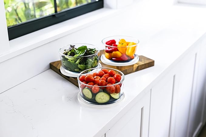 DURA LIVING 6-Piece Glass Food Storage Containers Set (3 Containers + 3 BPA-Free Lids) | 4-Cup, Leakproof | Microwave, Freezer, Oven & Dishwasher Safe | Ideal for Meal Prep & Pantry Organization