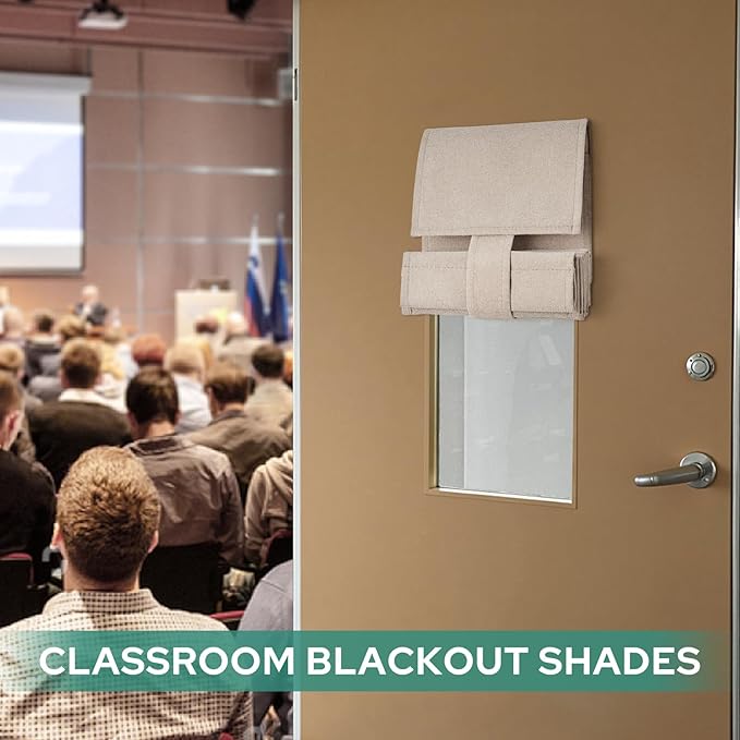 HOMEIDEAS Classroom 100% Linen Blackout French Door Curtains, Classroom Door Window Cover, Privacy Shades Thermal Insulated Small Window Covering, 1 Panel, W8 X L36 Inch, Natural