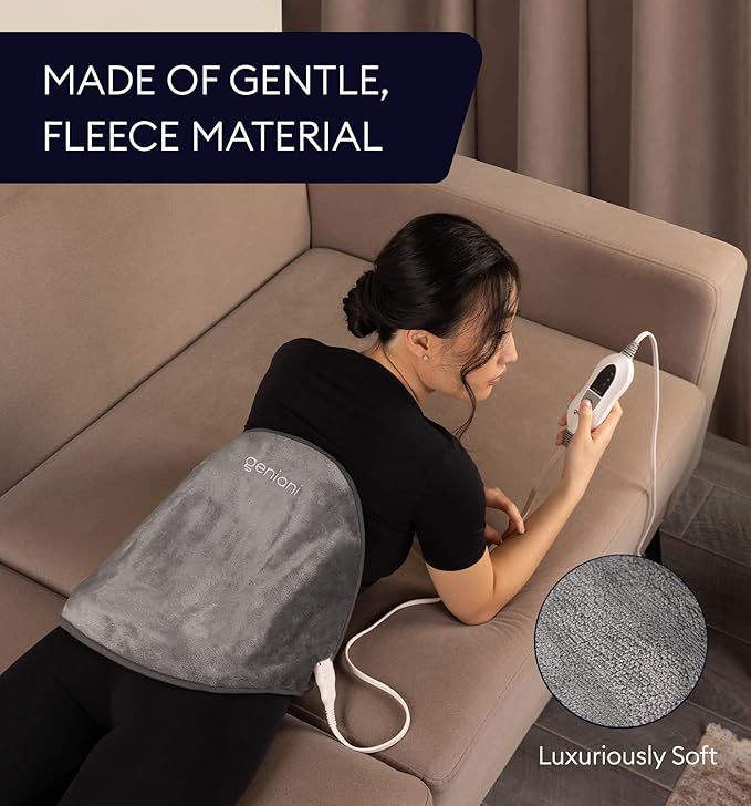 GENIANI Electric Throw - XL Heating Pad for Back and Cramps Relief, 15"x24" Electric Heat Pad with Auto Shut-Off, Adjustable Strap, Soft Fabric, Ideal for Lower Back & Stomach – Gift for Women & Men