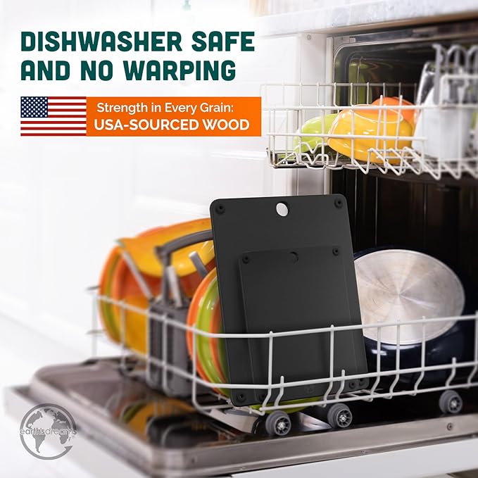 Earth’s Dreams Wood Cutting Board Set 3-Piece: Small, Large & Extra Large - Charcuterie Board, Non-Plastic, Non-Toxic, Heavy-Duty, Dishwasher Safe (Black)