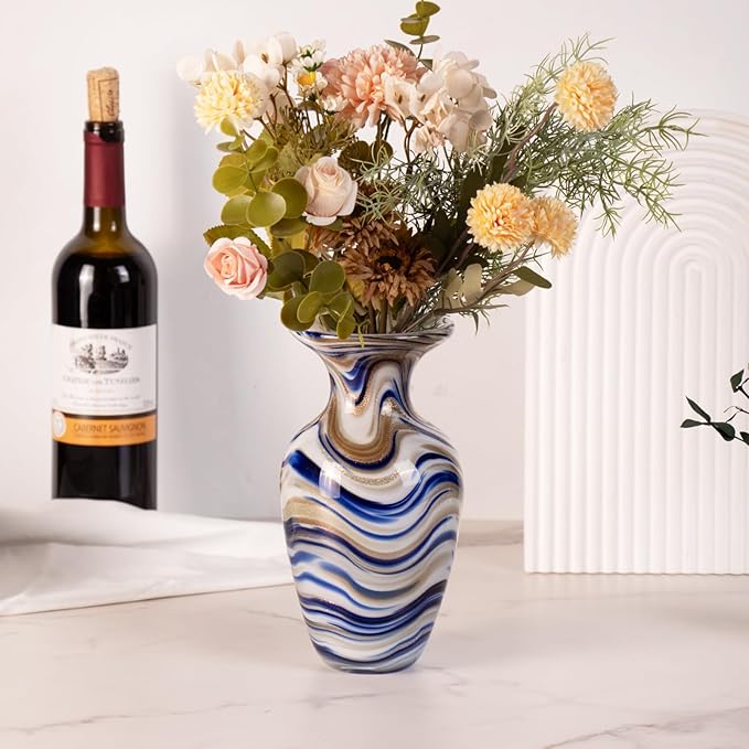 KAMMAK Colored Glass Vase, Beautiful Hand Blown Decorative Vase, Modern Art Vase for Flower Mantle Dining Table Centerpiece, Entryway Living Room Wedding Decoration, FH013