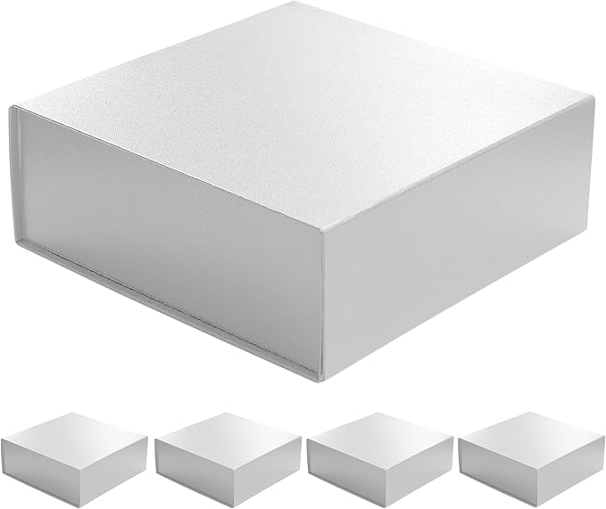 CECOBOX - Gift Boxes with Lids for Presents 8"x8"x3.1" - Matte, Collapsible Magnetic Closure Gift Box - Groomsmen & Bridesmaid Proposal Boxes, Wedding, PR, Birthdays, Holidays (White Leatherette)