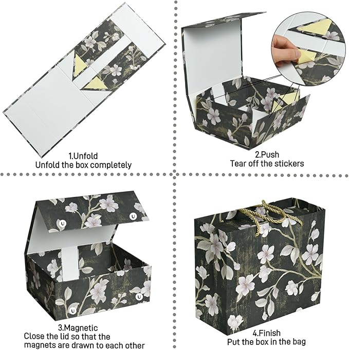 Luxury Gift Box with Magnetic Lid, Finished Size 9.8×7.9×4 In,Collapsible Rectangle Storage Box with Gift Bag for Wedding,Birthday, Party,Christmas,Graduation Gift