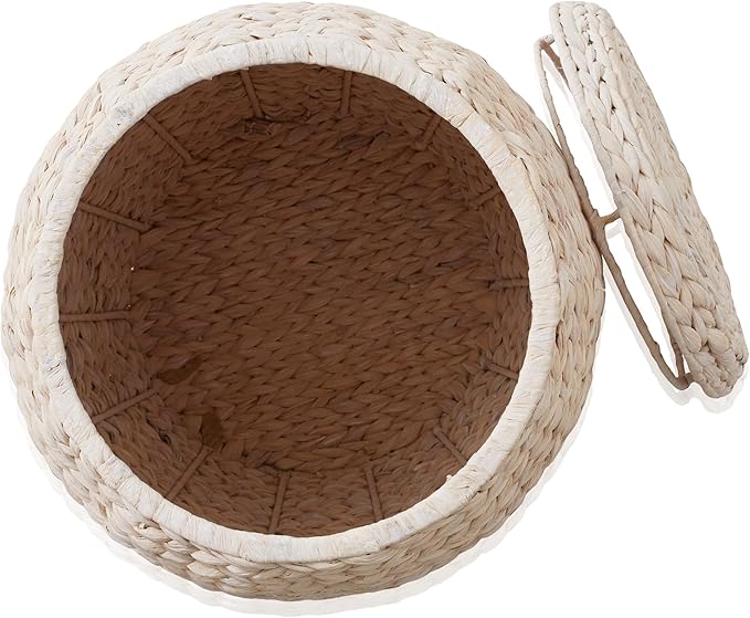 Casafield Round Storage Basket with Lid - Whitewash, Handwoven Water Hyacinth Organizer for Laundry, Blankets, Plants, Bedroom, Living Room, Home Office