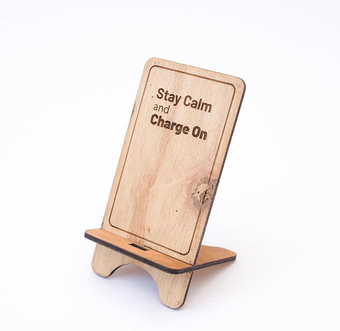Design Your Own Phone Stand Personalized Wooden Holder Custom Pet Name Engraved Handmade Desk and Home Accessory Gift (Stay Calm)