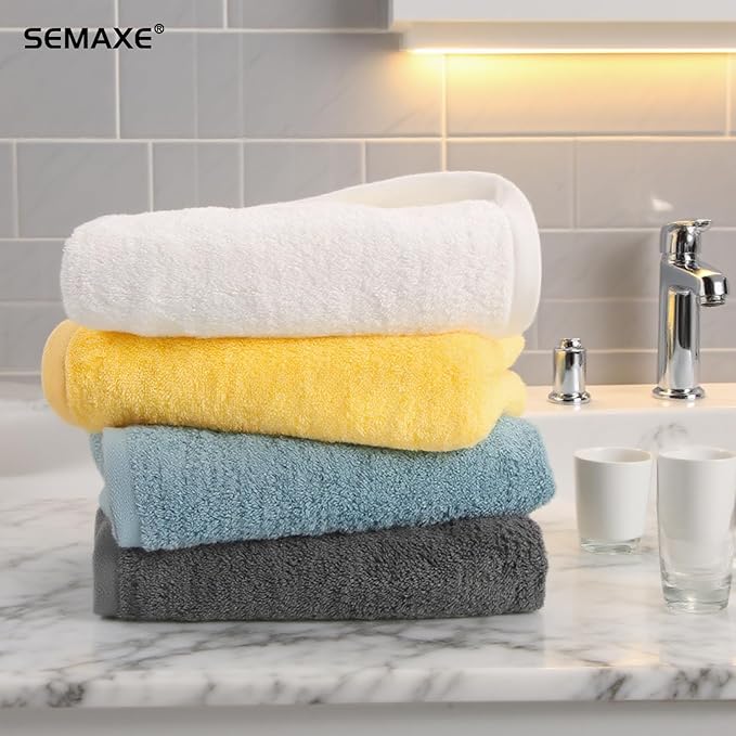 SEMAXE Hand Towel for Bathroom Set, 4 Piece 100% Cotton Gray Towels with Hanging Loops, Hotel Spa Quality Absorbent Towels, 27" L x 16" W, Gift Box Packaged