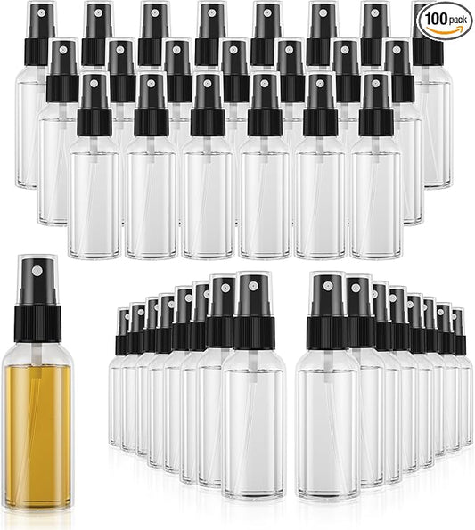 100PCS Small Clear Fine Mist Spray Bottles, 2.7oz/80ml Travel Refillable Plastic Bottles for Skin Care, Hair Care, Plant Care & Home Cleaning