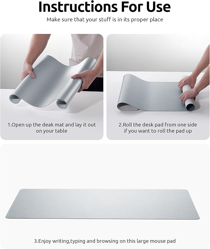 YSAGi Leather Desk Pad Protector, Office Desk Mat, Large Mouse Pad, Non-Slip PU Leather Desk Blotter, Laptop Desk Pad, Waterproof Desk Writing Pad for Office and Home (Silver, 35.4" x 17")