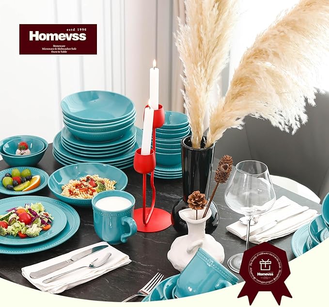Pearl Dots Stoneware Dinnerware Set (42pc Set, Turquoise)