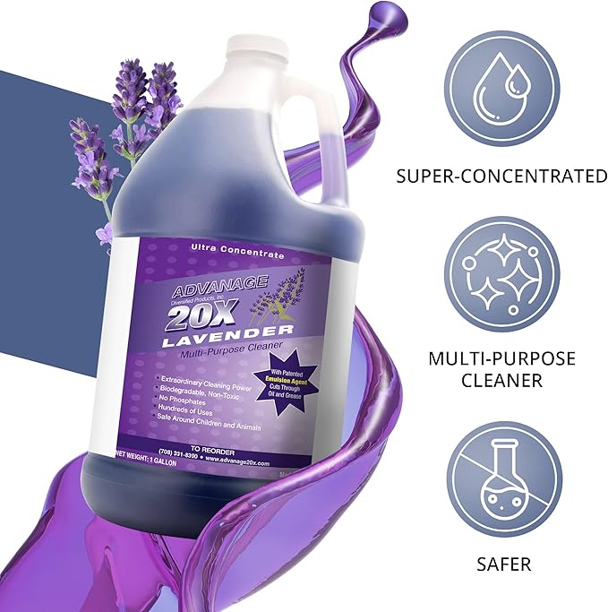 All Purpose Cleaner Concentrate - Advanage 20X The Wonder Cleaner Lavender for All Surfaces Around Bathroom, Kitchen, Oil and Grease, Multi Purpose Cleaner for Household Cleaning Solution | 128 FlOz