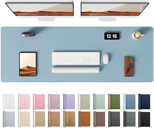 YSAGi Leather Desk Protector, Office Mat, Large Mouse Mat, Non-Slip PU Leather Blotter, Laptop Pad, Waterproof Writing Pad for Office and Home (Ice Blue, 47" x 17")