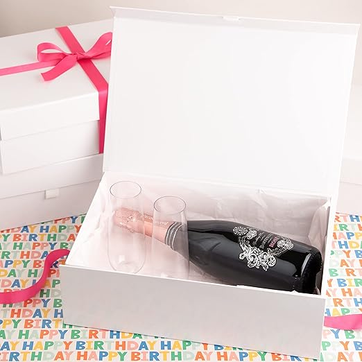 Purple Q Crafts White Hard Gift Box With Magnetic Closure Lid 14" x 9" x 4" Rectangle Favor Boxes With White Glossy Finish (2 Boxes)