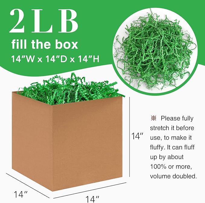 2LB Crinkle Cut Paper Shred Filler for Bag Gift Box Basket Confetti Paper Shreded Stuffing Decoration for Valentine's Day Holiday Party (Forest Green)