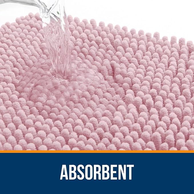 OLANLY Bathroom Rugs 24x16, Extra Soft Absorbent Chenille Bath Rugs, Rubber Backing Quick Dry, Machine Washable Bath Mats for Bathroom Floor, Tub and Shower, Home Decor Accessories, Dusty Rose