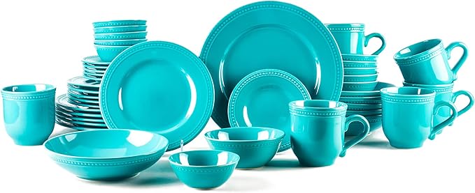 Pearl Dots Stoneware Dinnerware Set (42pc Set, Turquoise)