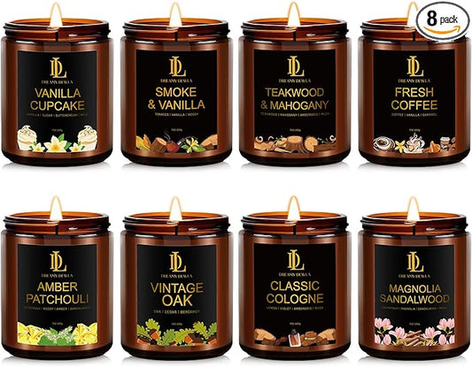 8 Pack Candles for Home Scented, Scented Candles Gifts Set for Women Men, 56 oz Soy Candle Set, Scents of Teakwood Mahogany/Smoke Vanilla/Cologne/Coffee/Patchouli Amber/Oak/Sandalwood/Cupcake