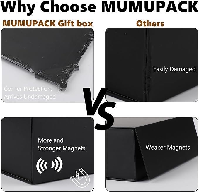 Black Gift Box,13x11x5.3 Large Gift Boxes With Lids For Presents Includes Ribbon And Diy Printable Sticker Paper,Bridesmaid Proposal Box,Magnetic Gift Box For Birthday,Wedding,Graduation