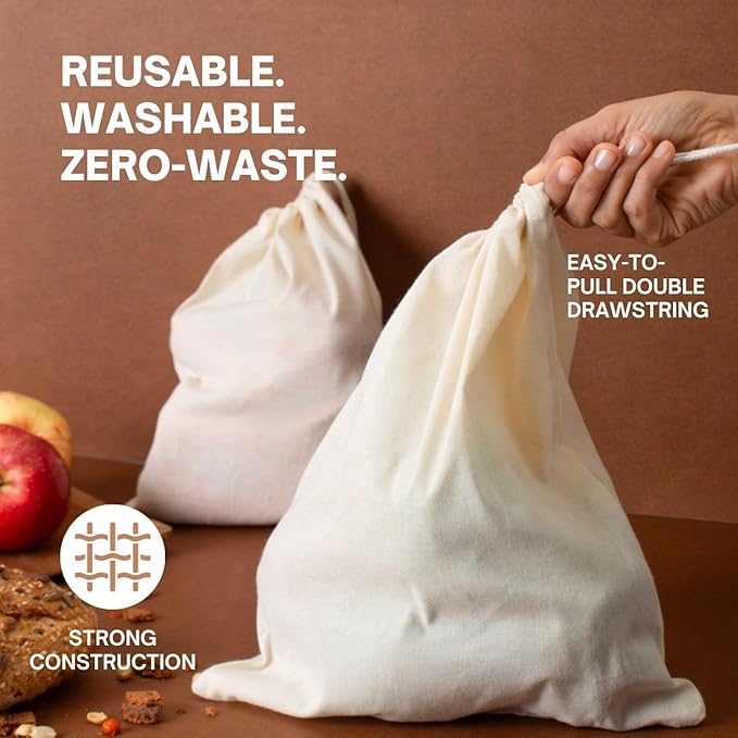 Premium Quality Organic Cotton Single Drawstring Muslin Produce Bags Pack of 6(2L+2M+2S) Multiuse - kitchen storage, Travel, Soap & Boot Storage, shoe bags -Beige