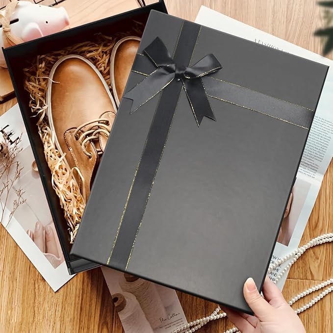 Giftilious Large Gift Boxes, 13"x10"x5" Black Gift Boxes 2 Pack Sturdy Gift Box with Lids for Presents, Gift Wrap Boxes for Birthdays, Groomsmen Proposal,Anniversaries, etc