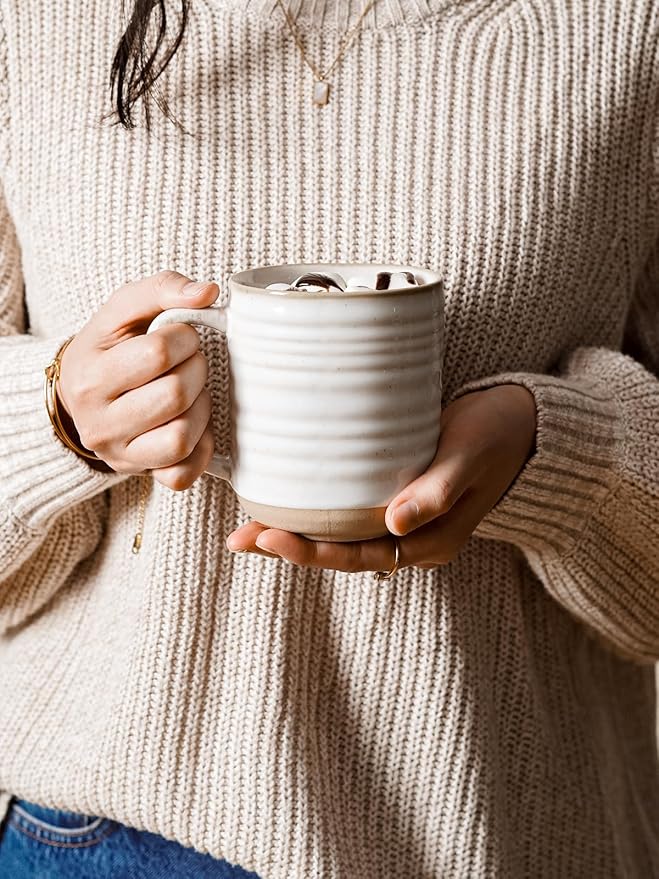 LE TAUCI Coffee Mugs 18 oz,Ceramic Mug Set, Coffee Cups for Latte, Hot Tea, Cappuccino, Mocha, Cocoa, Dishwasher Safe, Suit For Housewarming Wedding- 3.8 inch, Set of 4, Arctic White