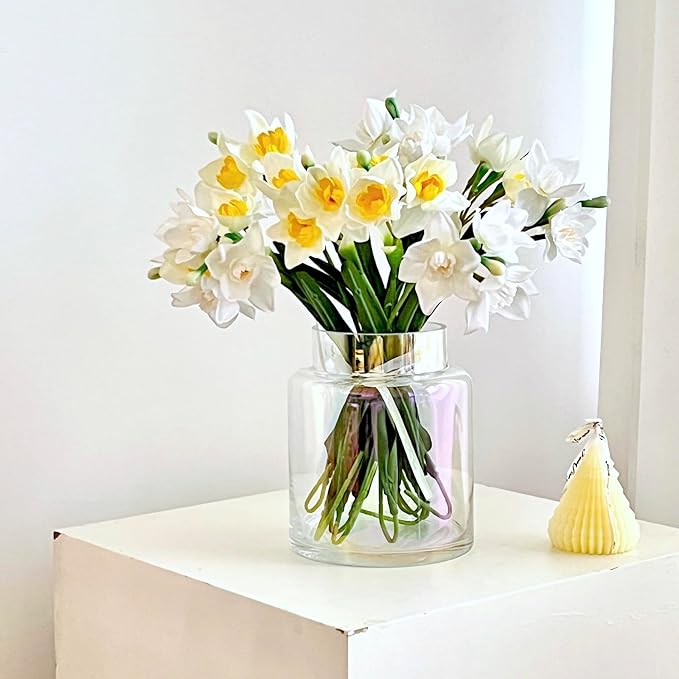 BLOFLO Iridescent Glass Vase, 7 Inch Large Glass Vase for Flowers, Modern Thick Glass Flower Vases for Centerpieces, Decorative Glass Cylinder Hydroponic Vase for Wedding, Home, Office