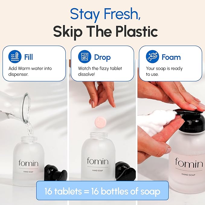 FOMIN Foaming Hand Soap Refills (16 Pack) - Variety Pack Foaming Hand Soap Tablets - Skin Friendly Foam Soap Refill for Hand Wash - Makes 128 fl oz (16 x 8 fl oz)