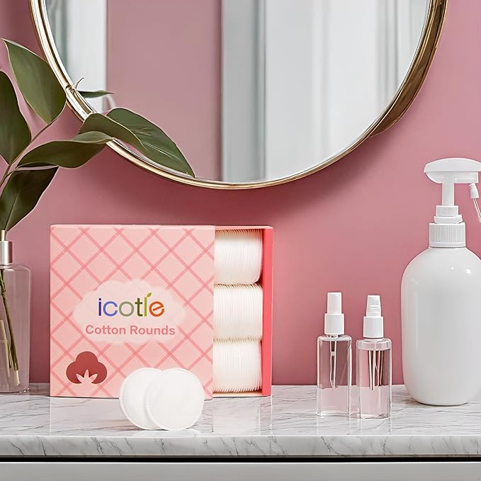 100% Pure Cotton Round Pads for Face (210), Lint-Free Makeup Remover Pads, Soft, Absorbent, Hypoallergenic, Multi-Layer Design for Cleansing, Skincare and Nail Polish Removal