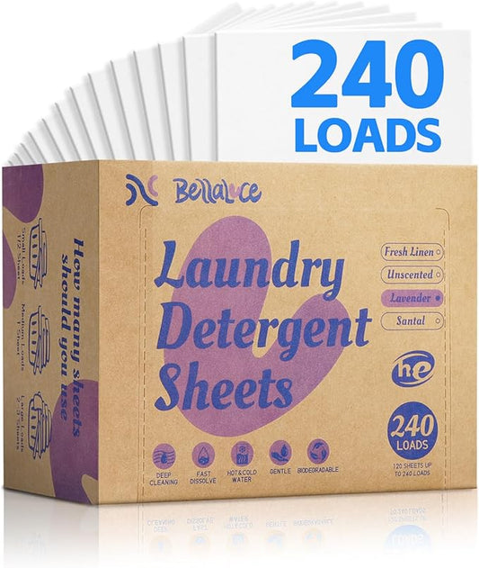 Laundry Detergent Sheets - 240 Loads Girls Lavender Laundry Sheets for Dorm,College,Home, Hotel,Apartment,Camping,Cruise,Road Trip,Beach Vacation,Backpack,Small Space, Family School Travel Essentials