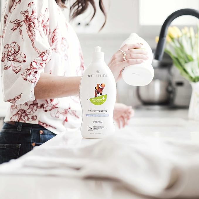 ATTITUDE Liquid Dish Detergent, Plant- and Mineral-Based Ingredients, Effective Dishwashing Soap Formula, Vegan and Cruelty-free, Pink Grapefruit, 33.8 Fl Oz (Pack of 3)