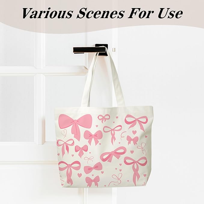 Pink Bow Canvas Tote Bag