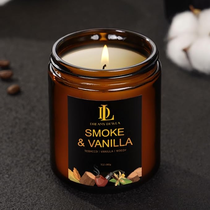 Smoke & Vanilla Candles, Smoke Vanilla Scented Candle, Natural Soy Candles for Home Scented, Long Lasting with 50 Hour Burn Time, Gifts for Men Women