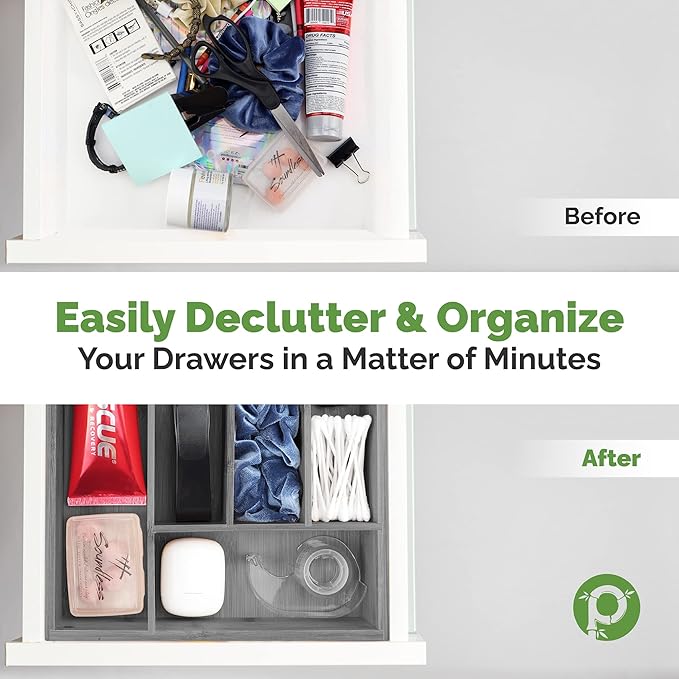 5-Slot Drawer Organizer - Kitchen and Utensil Organizer - Cutlery Tray - Flatware and Silverware Holder - Gray