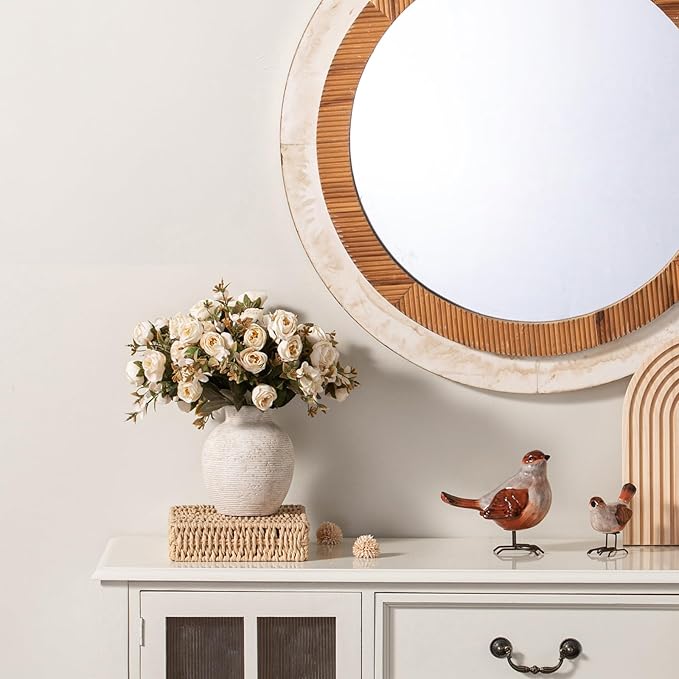 Ceramic Flower Vase Home Decor - Small Farmhouse Table Vases Rustic Vintage Living Room Kitchen Bedroom Decorations for House Book Shelf Office Coffee Desk Dining Fireplace (6" Rustic)