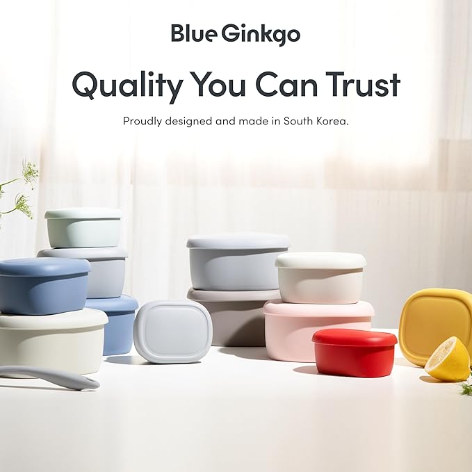 BLUE GINKGO Nesting Silicone Containers - Large Silicone Food Storage Container | BPA Free, Airtight, Dishwasher and Freezer Safe (47.5 oz) - Blue