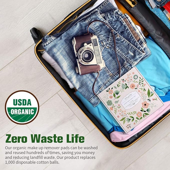 ProCIV Reusable Makeup Remover Pads - 16 Packs Washable Organic Reusable Cotton Rounds for All Skin Types & Toner with Laundry Bag, Zero Waste Reusable Cotton Pads for Face for Woman Gift (White)