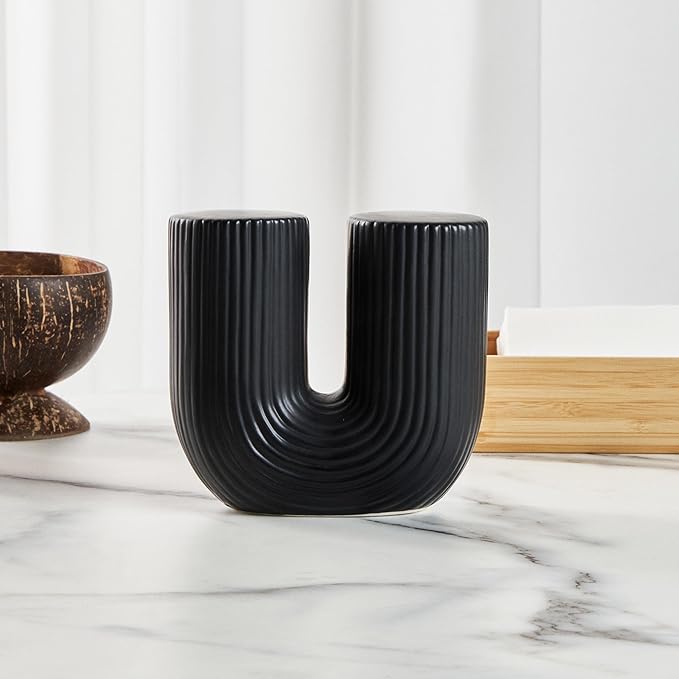 Restaurantware-Table Art Flower Vase, 1 Minimalist Vase - U-Shaped Style, for Fresh Or Artificial Flowers, Black Ceramic Vessel for Home Decor, in Kitchen, Home, Living Room, Office, and More