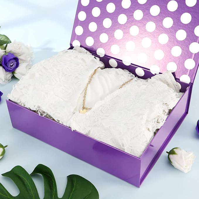 GREEN BEAN 6 Gift Boxes 13x9.7x3.4 Inches, Large Purple Gift Boxes with Lids for Presents, Magnetic Gift Boxes for Clothes, Shirt Gift Boxes (Glossy Metallic Purple, Dot Design Inside)