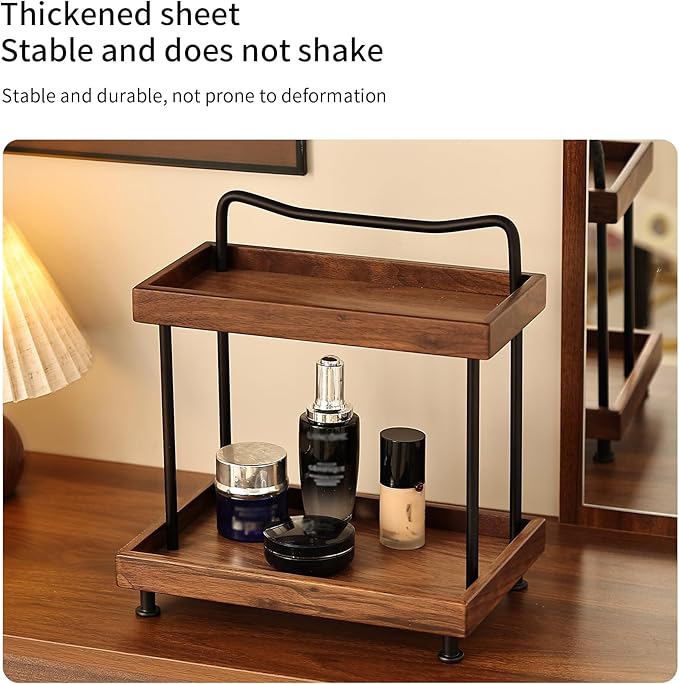 2-Tier Bathroom Counter Organizer,Wood Countertop Organizer for Storage,Makeup Organizer Cosmetics Storage Display Rack,Counter Shelf for Bathroom Organization(Wood & Black)