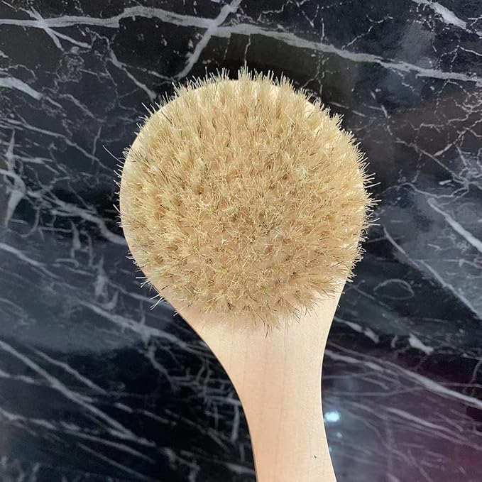 Short Handle Body Brush, Natural Bristles Wooden Bath Brush Shoulder Back Exfoliating Dry Brushing Skin Care
