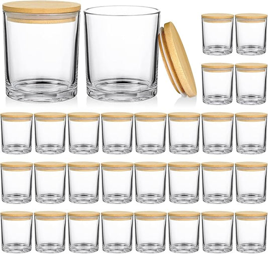 30 Pack Glass Candle Jars -7oz Clear Empty Candle Jars with Bamboo Airtight Lid, Bulk Candle Containers for Making Candles, 7 Fl.oz