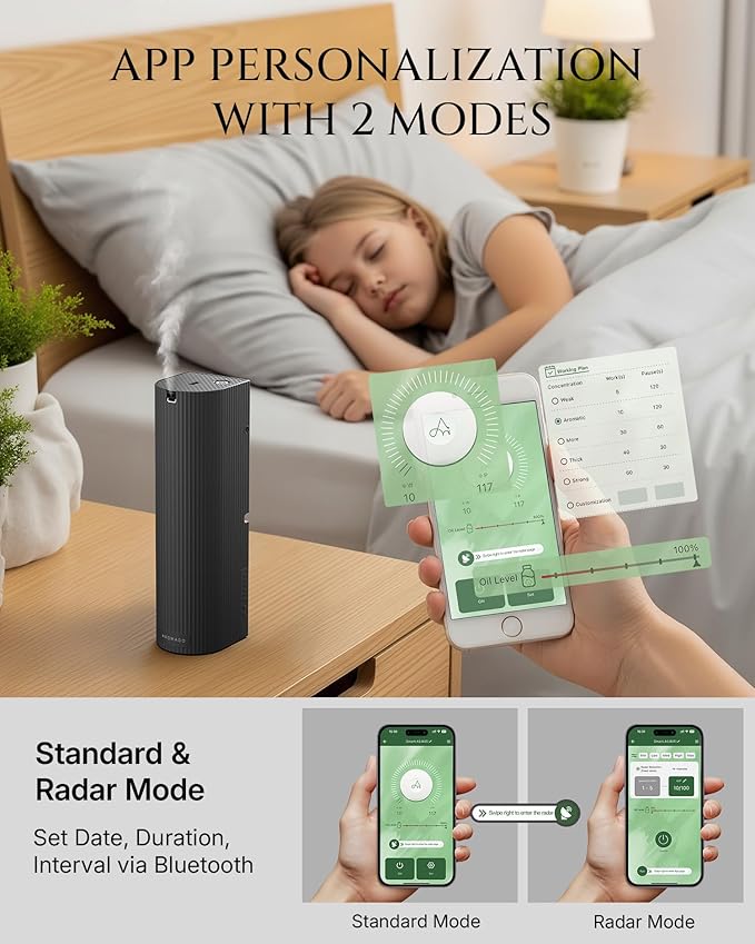 Scent Diffuser Starter Kit – Waterless Essential Oil Diffuser for Home, 1500 Sq.Ft Coverage Scent Air Machine, Smart Auto Mode Hotel Collection Diffuser with Cold Air Tech (Black)