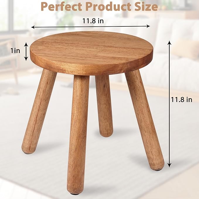 Round Solid Wooden Step Stool, Indoor Plant Stand, Wood Legs Detachable for Plant Stand, Stable 11.8 InchTall Flower Holder for Heavy Pots, Gardening Display for Decor Living Room Patio -Walnut